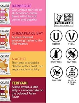 Plant Based Crisps 4 Flavor Variety - Nacho, BBQ, Teriyaki, Chesapeake Bay - Gluten Free, Grain Free, 100% Kosher, Vegan Healthy Snacks, No Added Sugar Crunchy Puffed Snack - .9oz Bag (Case of 48)