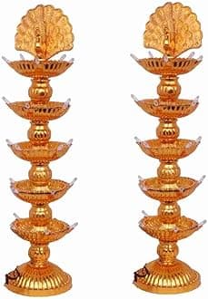 30 cm Deep Peacock 6 Layer Electric Diya Deepak Light, LED Mandir Diya for Home Temple Decor (1)