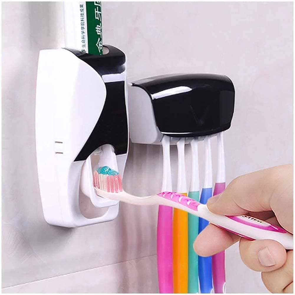 Homaxa Plastic Automatic Dustproof with 3M Sticky Suction Pad Wall Mounted Hands Free Toothbrush Holder Set with Cover (Colour May Vary)
