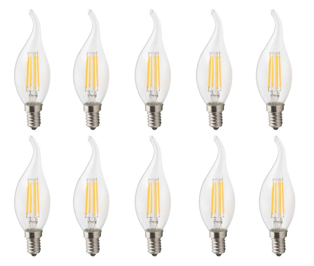 JCKing 10-Pack AC 110-130V E14 LED Dimmable Filament Vintage Flame Tip Light Bulb, 4W LED Flame Tip Bulbs, 40W Incandescent Bulbs Replacement, SES Candle Light Bulb for Chandelier Warm White