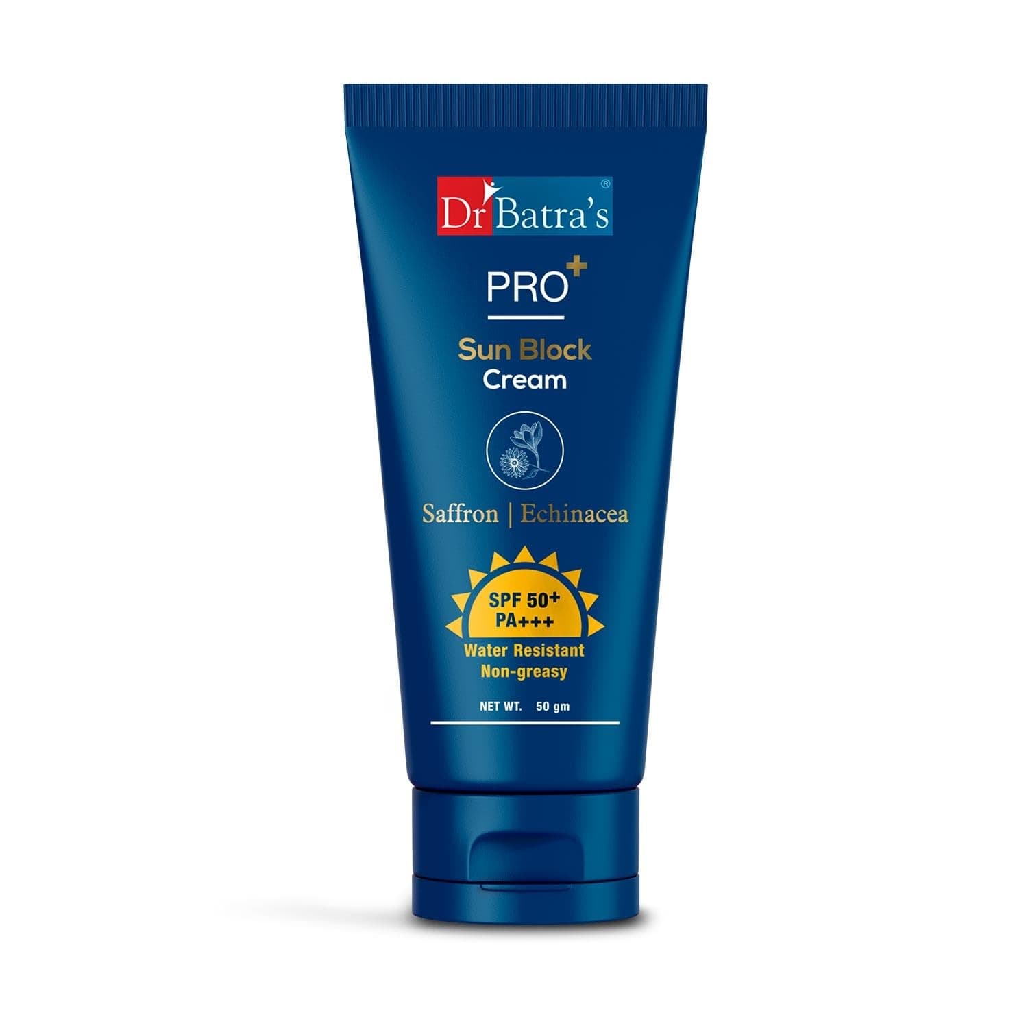 Dr Batra’s PRO+ Sun Block Sunscreen SPF 50++ | Clinically Tested Formula with Zinc Oxide & Vitamin E | Broad Spectrum UVA/UVB Protection | Lightweight, Non-Sticky & Water Resistant | Face & Body | 50g