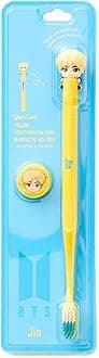 BTS Goods Kid [Bts Official Merchandise] Fans Gift-K-Pop Idols Goods-Bts Character Figure Manual Toothbrush With Convenient Magnetic Holder (Jin), 1 count,Yellow