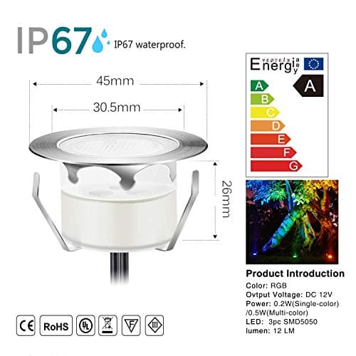 Smart LED Deck Lights Kit WiFi Controlled Color Changeable,Φ1.38“Outdoor IP67 Waterproof Low Voltage Step Lights In-Ground Lighting,Works with Samrt Phone,Alexa, Google Home(Silver Border,10pack)