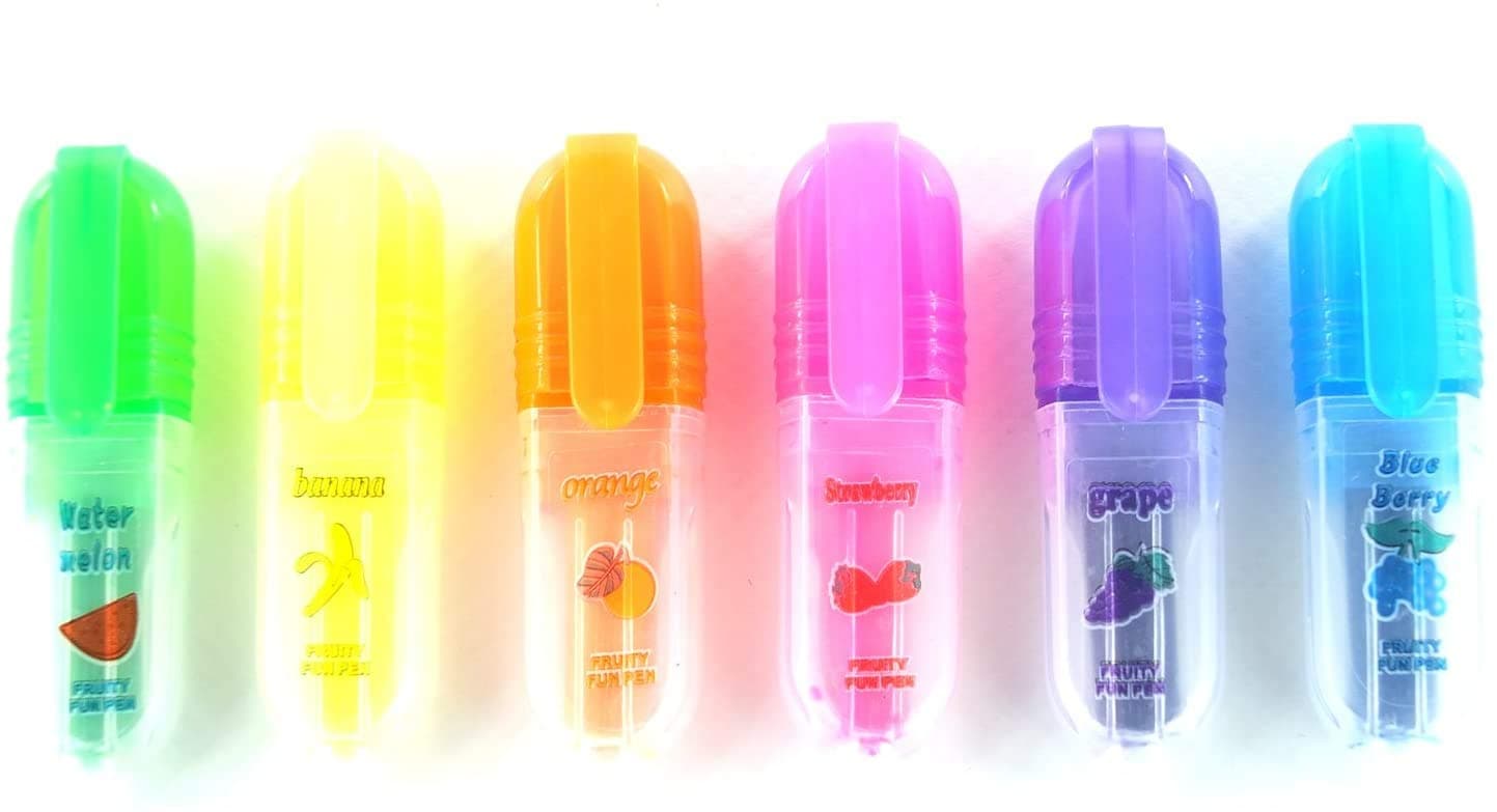 Set of 6 Fruit Scented Mini Highlighter Pens (Pack of 2)