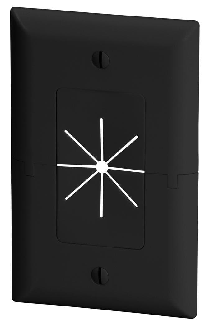 DATA COMM Electronics 45-0017-LA Split Style Plate with Flexible AV/HDMI Cable Pass-Through, Low-Profile Design, Conceals Up to 6 Cables, Seamless Finish, Recessed Media In-Wall Outlet Box - Black