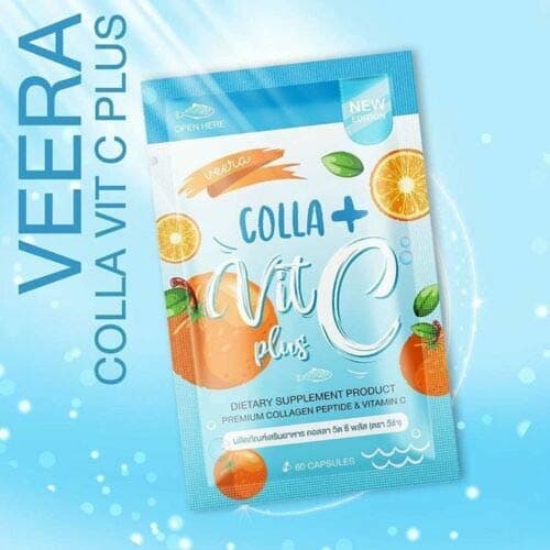 New 2019 Formula Colla + VIT C Plus Premium collgen peptide + Vitamin C Reduce 1 Bag = 60 Capsules for a Mont.