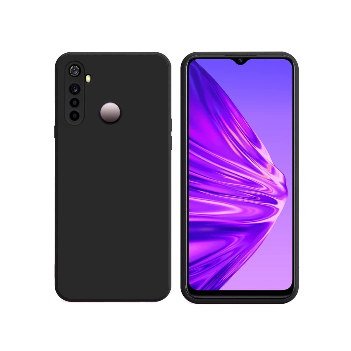 LIRAMARK Silicone Soft Back Cover Case for Realme 5/5s/5i/Narzo 10 (Black) - Wireless Charging Compatible, Non-Slip Grip, Protective Case