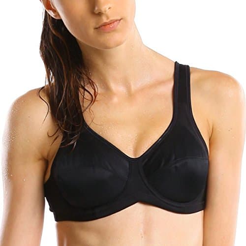 LAS LAI Women's High Impact Maximum Support Underwire Non Padded Sports Bra Black 42E