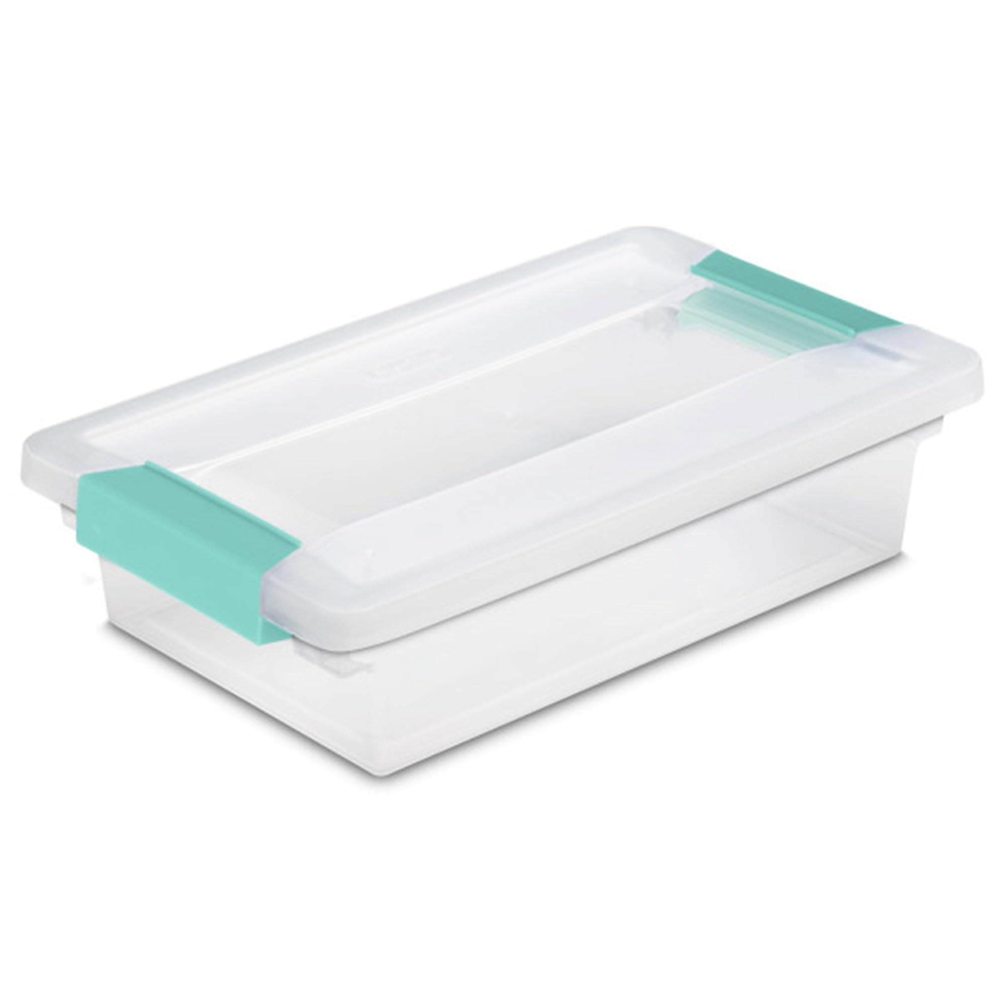 Small Clip Box, Stackable Storage Bin with Latching Lid, Plastic Container to Organize Office, Crafts, Home, Clear Base and Lid, 6-Pack