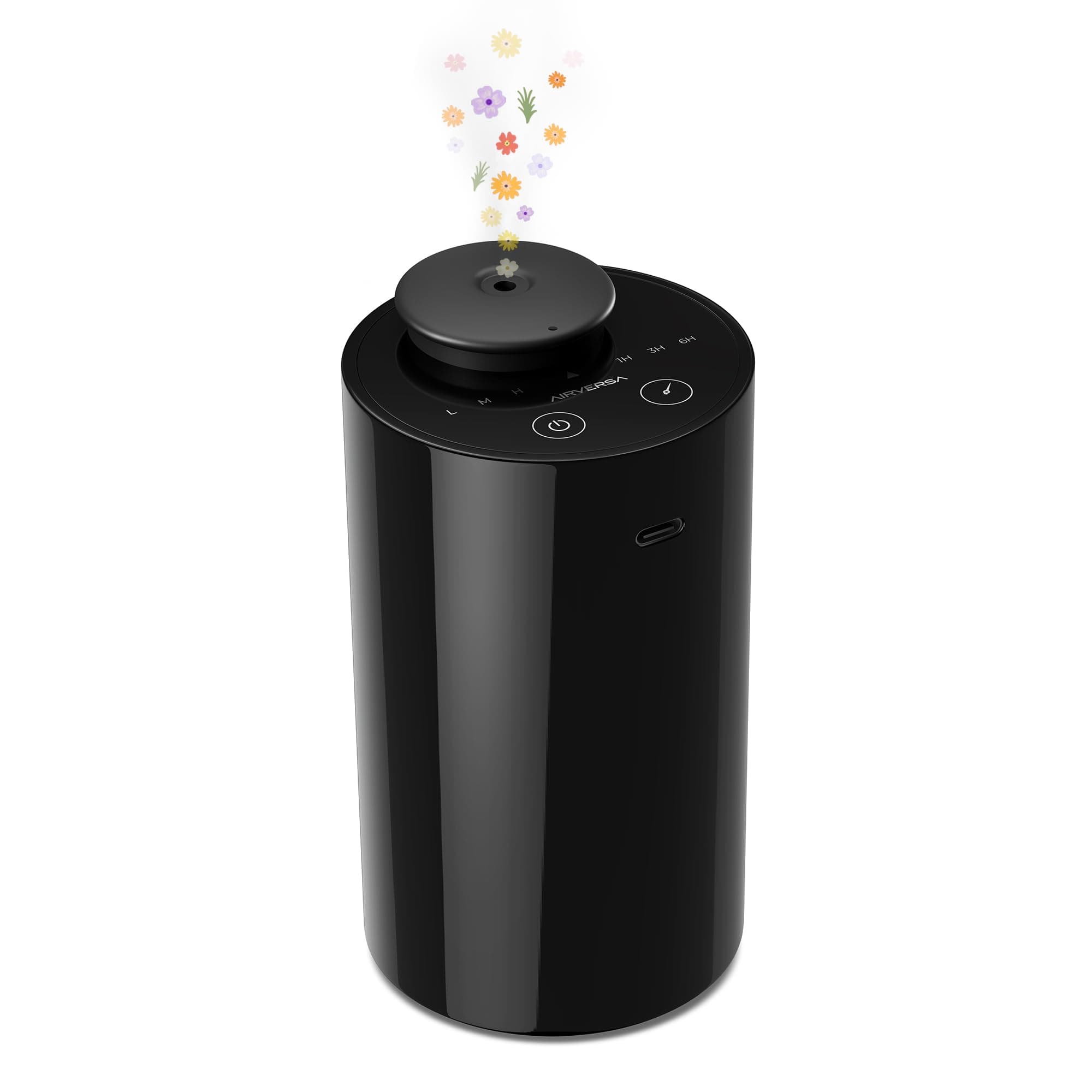 Airversa Waterless Diffuser for Essential Oil, Car Diffsuer, Battery Operated Nebulizer, 0.7 Fl Oz/ 20mL, Mini Scent Air Machine, 3 Timers & 3 Mist Levels for Home, Room, Car, Office - AN6 Black