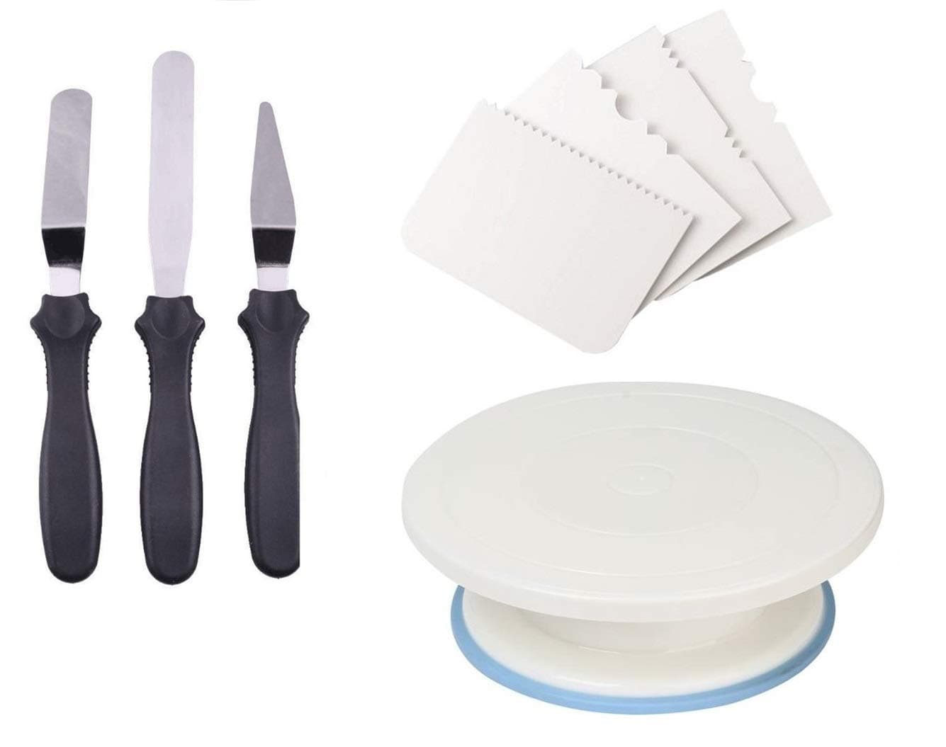 IARA Cake Turn Table Combo Set Cake Rotating Stand Set Cake Icing Tool Set Cake Scrapper Decorating Sculpting Spatula Pallet Knife Baking Tools Multicolor Kitchen Tool Set