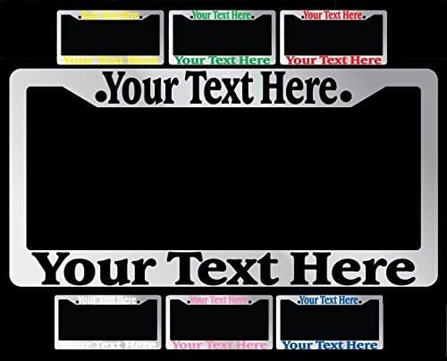 Personalized License Plate Frame, Arial Font Type Plain Text, Chrome/your Choice Color(Black Text)
