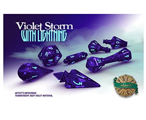 PolyHero Dice: Wizard 7 dice Set: Wizard Violet/Lightning