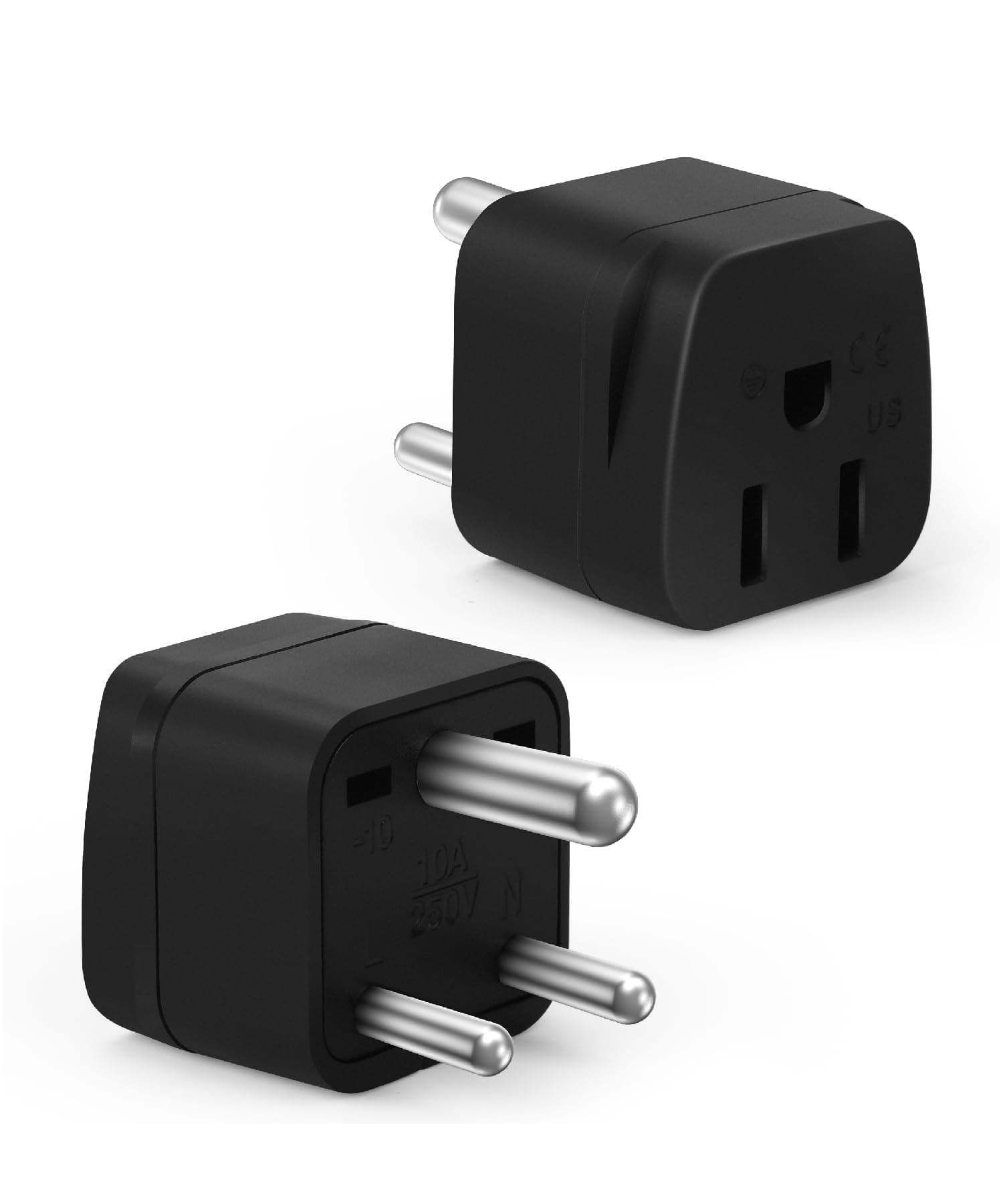 Bates- US to India Plug Adapter, 2 Pack, Type D, Black, Bangladesh, Maldives, Pakistan, India Travel Plug Adapter