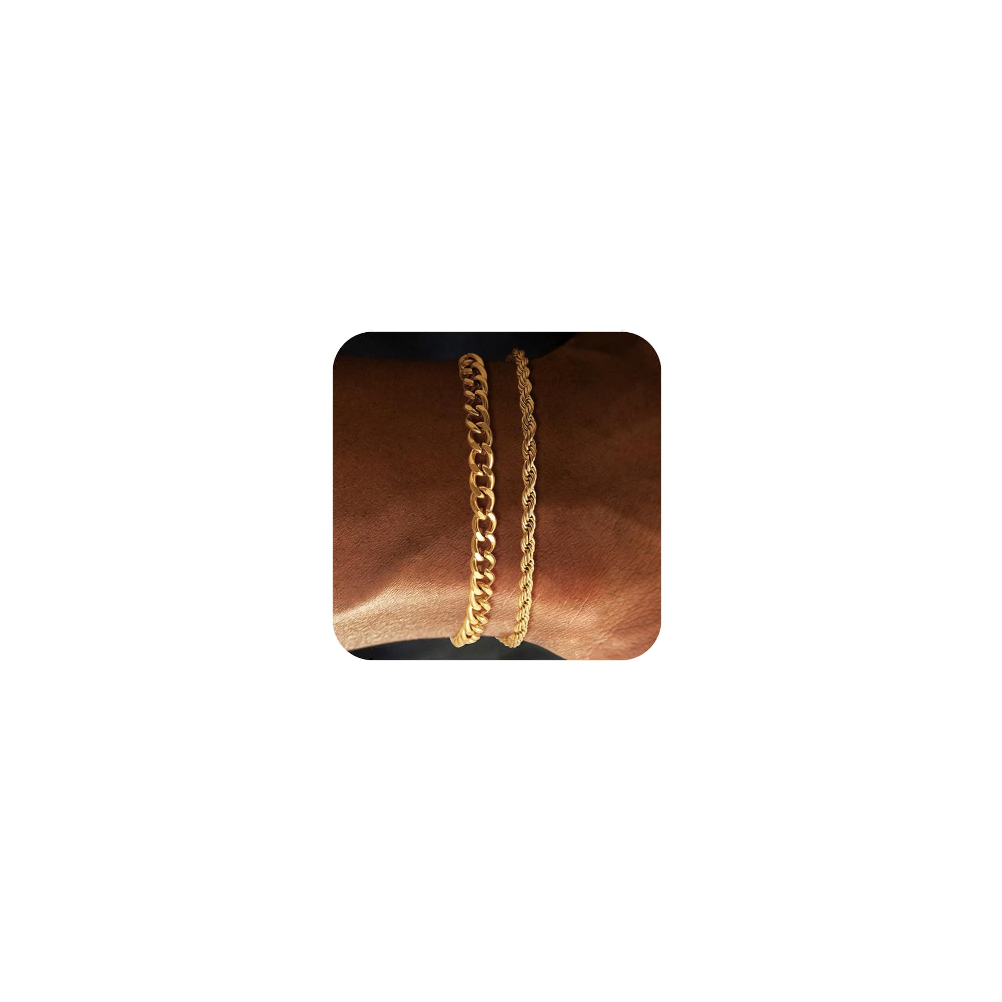 Risamil 14K Gold Plated/Silver Bracelets for Men Layered Cuban Rope Chain Bracelets 3mm/5mm Dainty Bracelets for Mens 6.5-9 Inches Jewelry Gifts