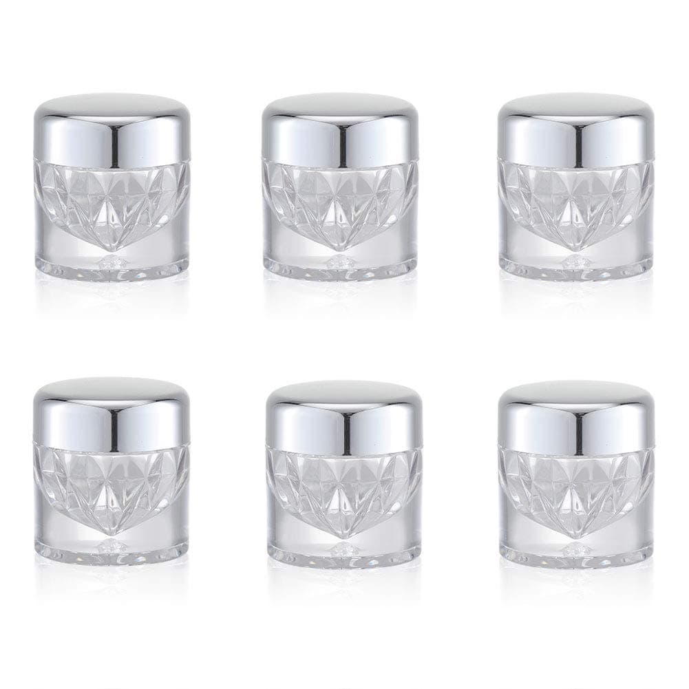 0.1 Oz Empty Diamond Loose Powder Container with Sifer, Face Body Nail Glitter Storage, Eyeshadow Jar - for Beads, Makeup Powder Case (Silver, Pack of 6)