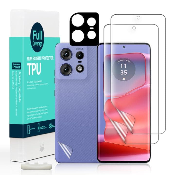 Screen Protector For Motorola Edge 50 Pro 5G 6.7",with 2Pcs Flexible TPU Film,1Pc Camera Lens Protector,1Pc Backing Carbon Fiber Film [Fingerprint Reader,Easy to install]