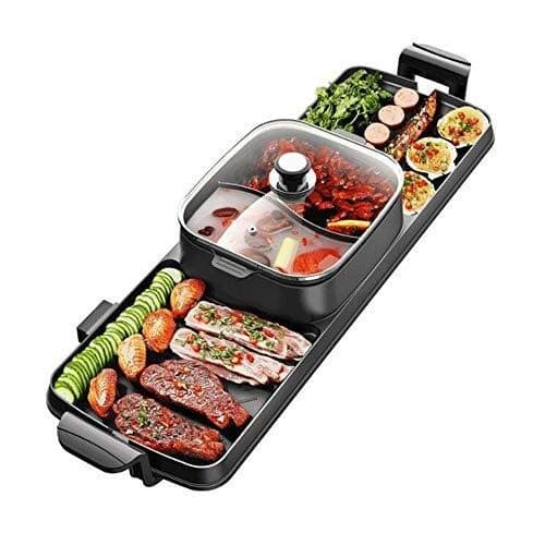 IVNGRI BBQ Grill and Hot Pot,Multi-Function Barbecue Hot Pot Double Pot Electric Grill Home Electric Baking Tray Korean Style Dual Control