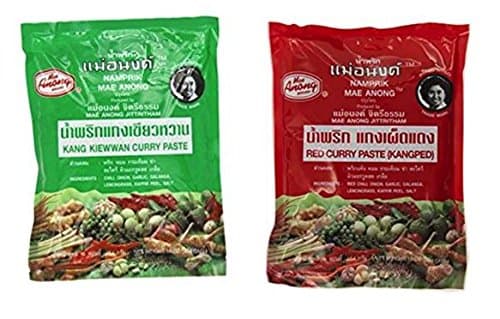 Mae Anong Green Curry Paste, 16 oz & Red Curry Paste 16 oz (Variety 2 Pack)
