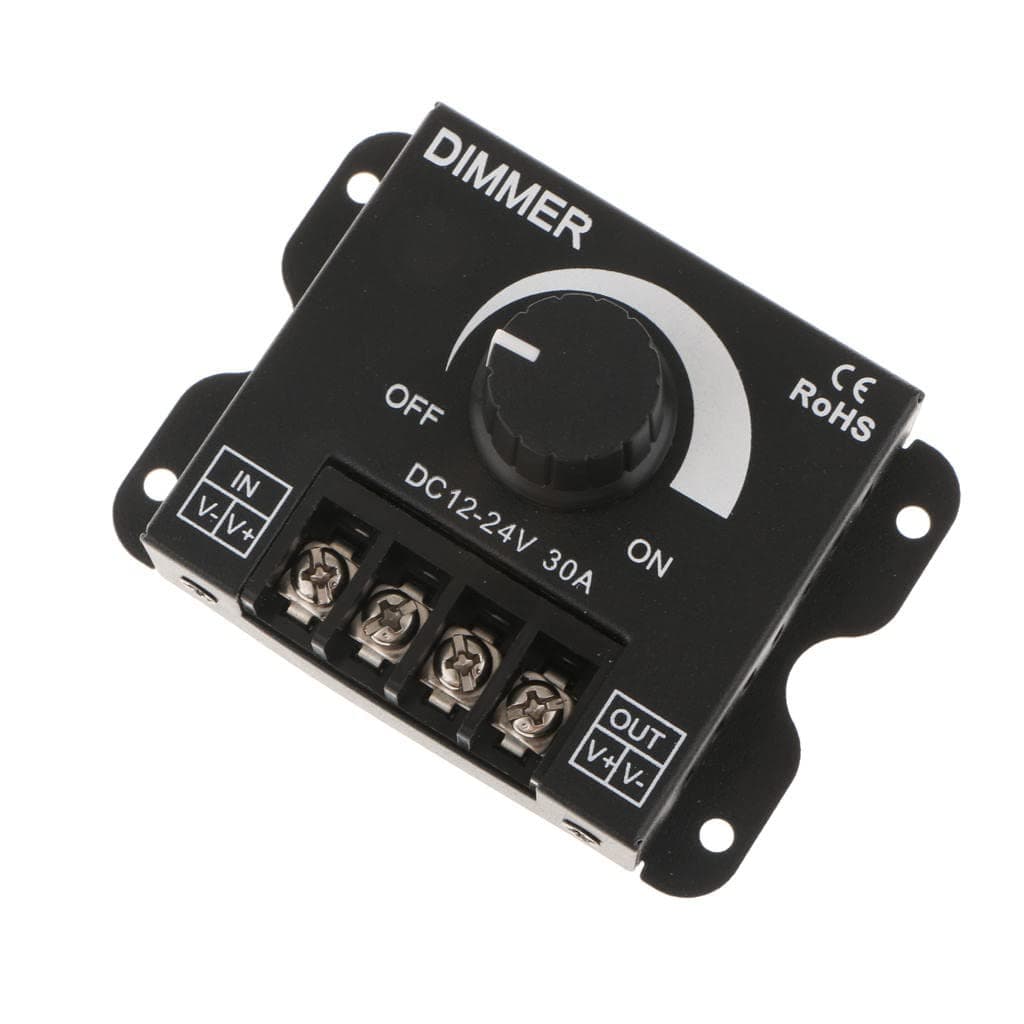 Generic Rotary LED Dimmer Switch Knob Type LED Controller for Single Color LED Light Lamps Strip Lights DC12-24V, 30A, Metal-WT