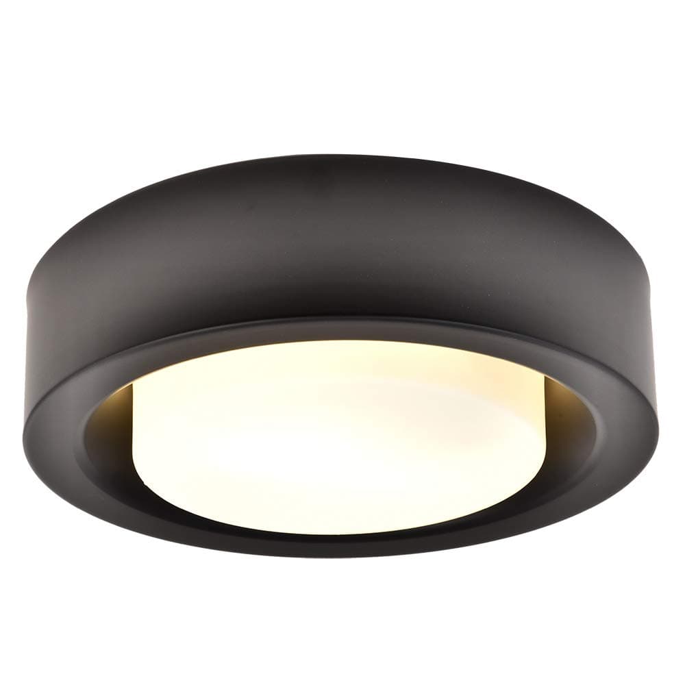 COTULIN 10.8 Inch Black Metal Round Flush Mount Ceiling Light,Flush Mount Light Fixture with White Glass Shade for Kitchen Hallway,Modern 2-Light Ceiling Light Fixture for Bedroom Living Room