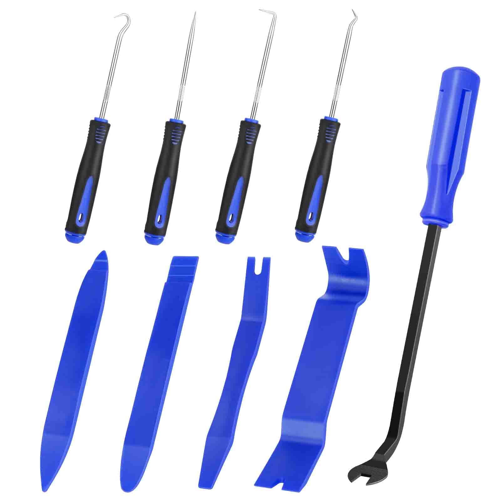 GLK Auto Trim Removal Tool Set Pry Tool Kit, Door Panel Removal Tool, Fasteners Remover,Automotive Hook Set, Car Auto Oil Seal/O-Ring Seal Gasket Mini Precision Hooks - 9pcs Blue