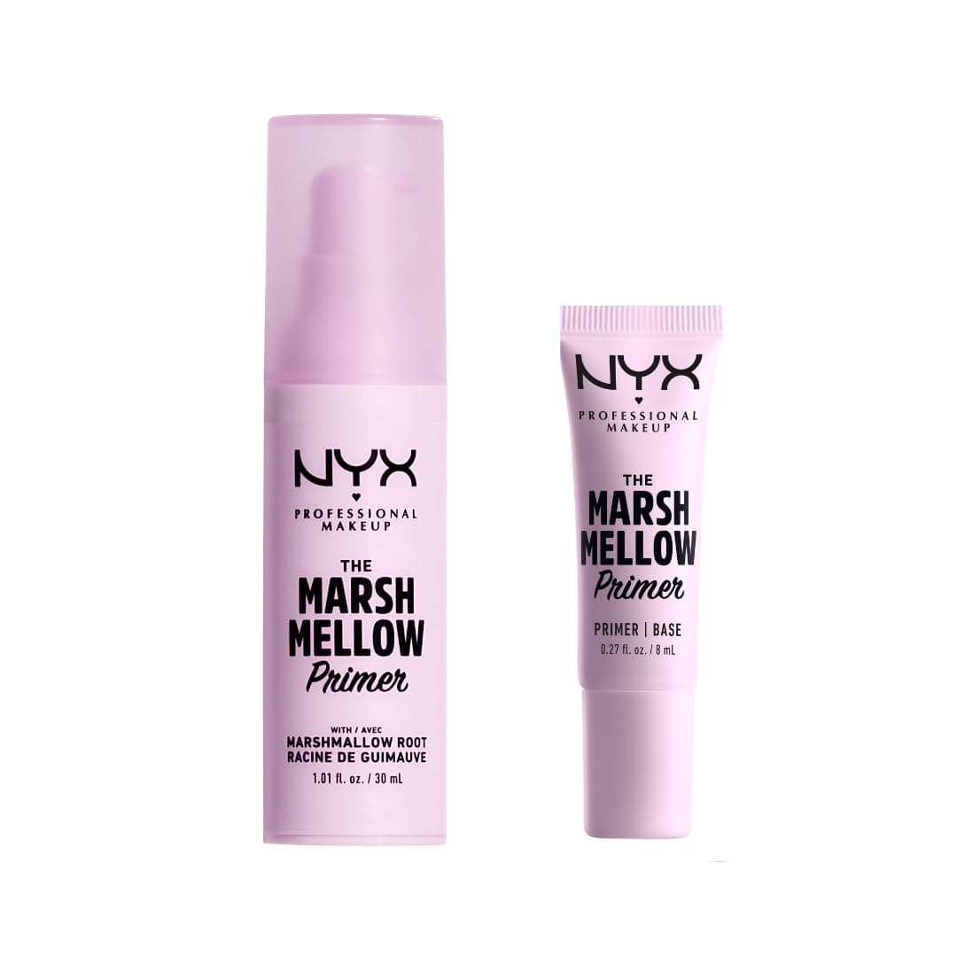 NYX Professional Makeup The Marshmellow Primer Set, Makeup Primer Base, Skin-Focused Primer for Smooth & Even Complexion, Marshmallow Root, Vegan Formula, Regular and Mini Size, 30 ml and 8 ml