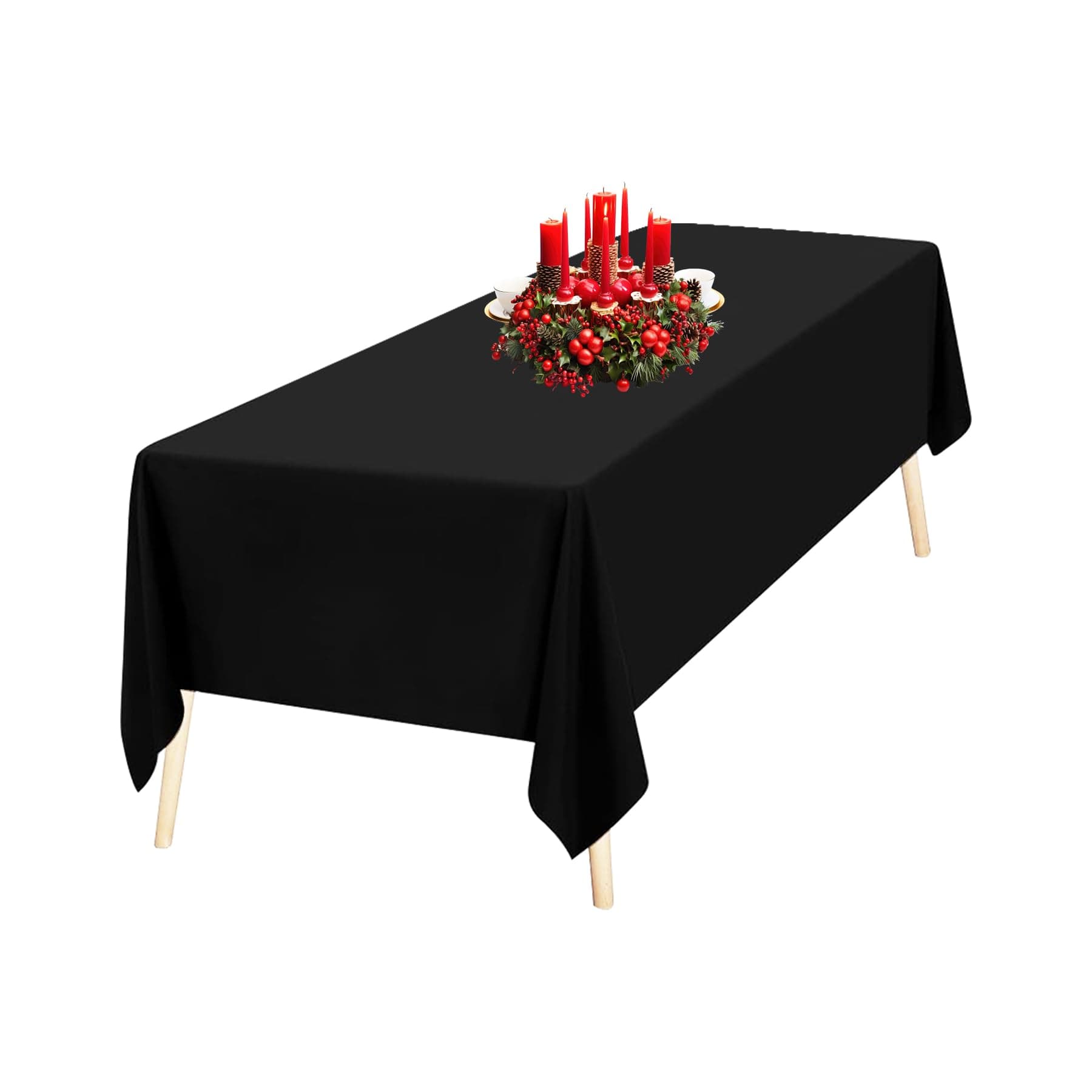 Trimming Shop 90" x 132" Rectangle Table Cloth Polyester Linen Rectangular, Washable & Wrinkle Resistant for Christmas Wedding Picnic Party Decoration, Black, 1pc