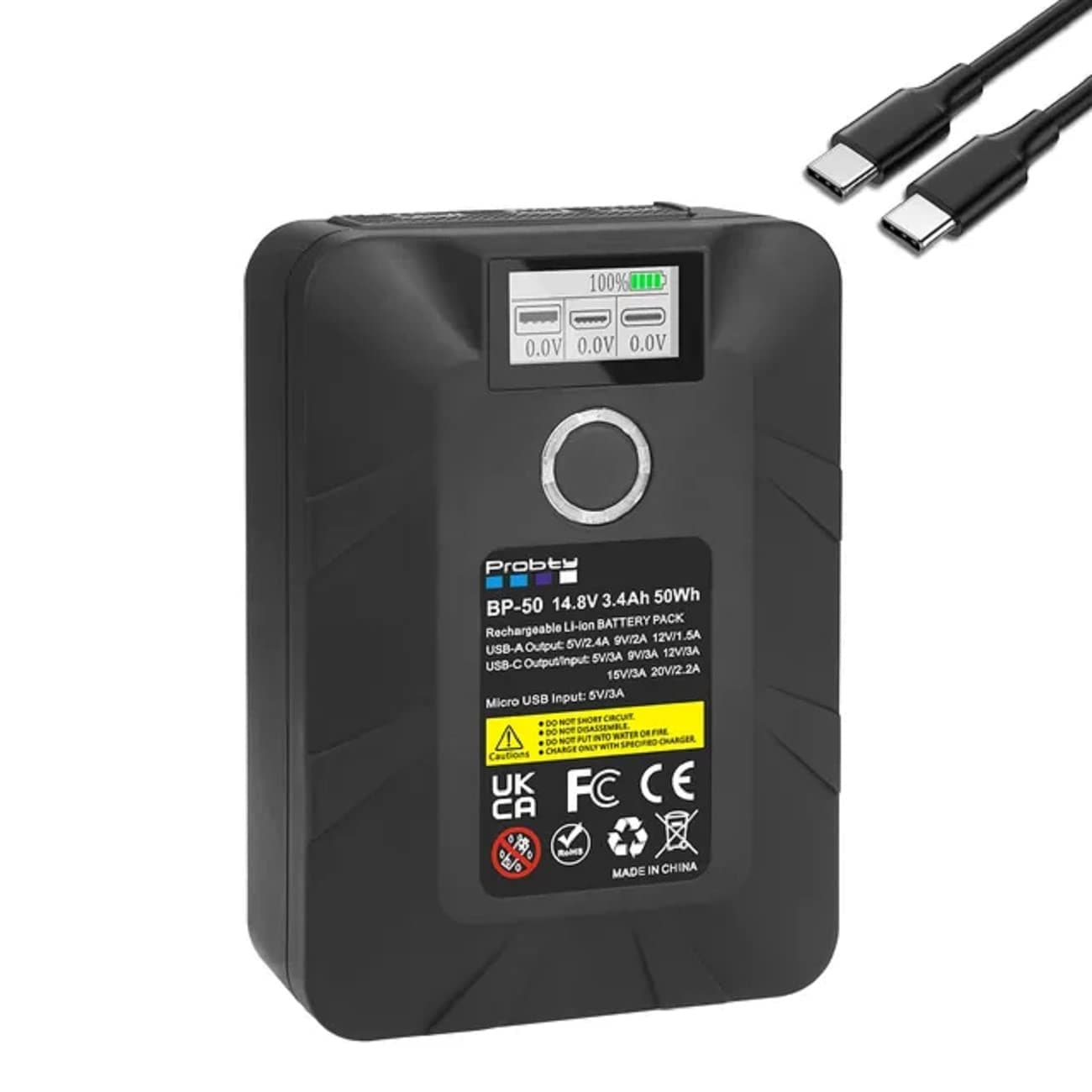 V Mount Battery 50W with V-Lock lithium battery With USB and Type-C USB Port