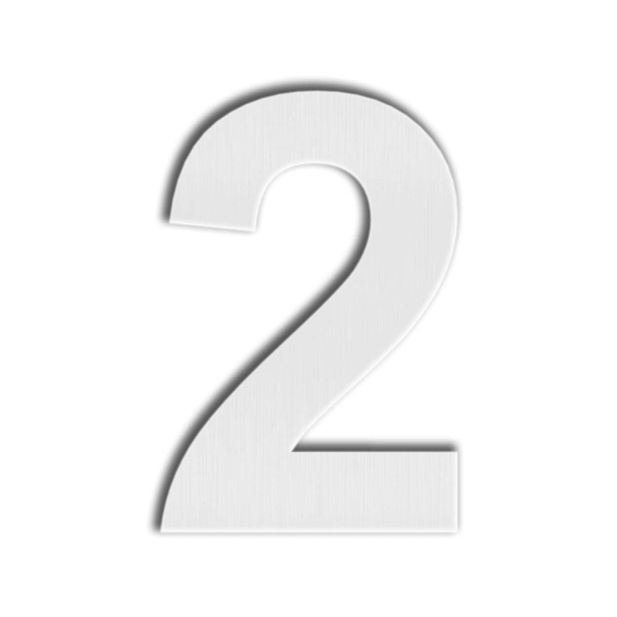 QT Modern House Number - EXTRA LARGE 25.4 Centimeter - Brushed Stainless Steel (Number 2 Two), Floating Appearance, Easy to install and made of solid 304