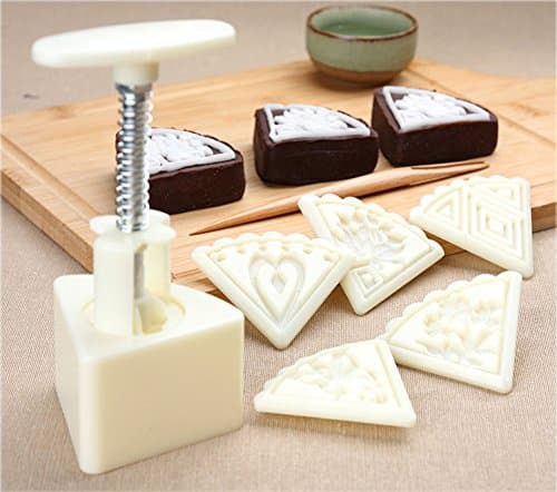 Mooncake Mold Press 50g with 5 Stamps,AfybL Triangle Shape Mid-Autumn Festival Decoration Tools for Baking DIY Cookie - White
