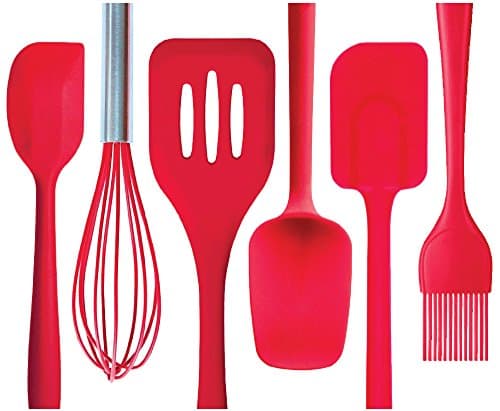 Eat Drink Hustle Silicone Kitchen Utensil Set 6 Piece Red