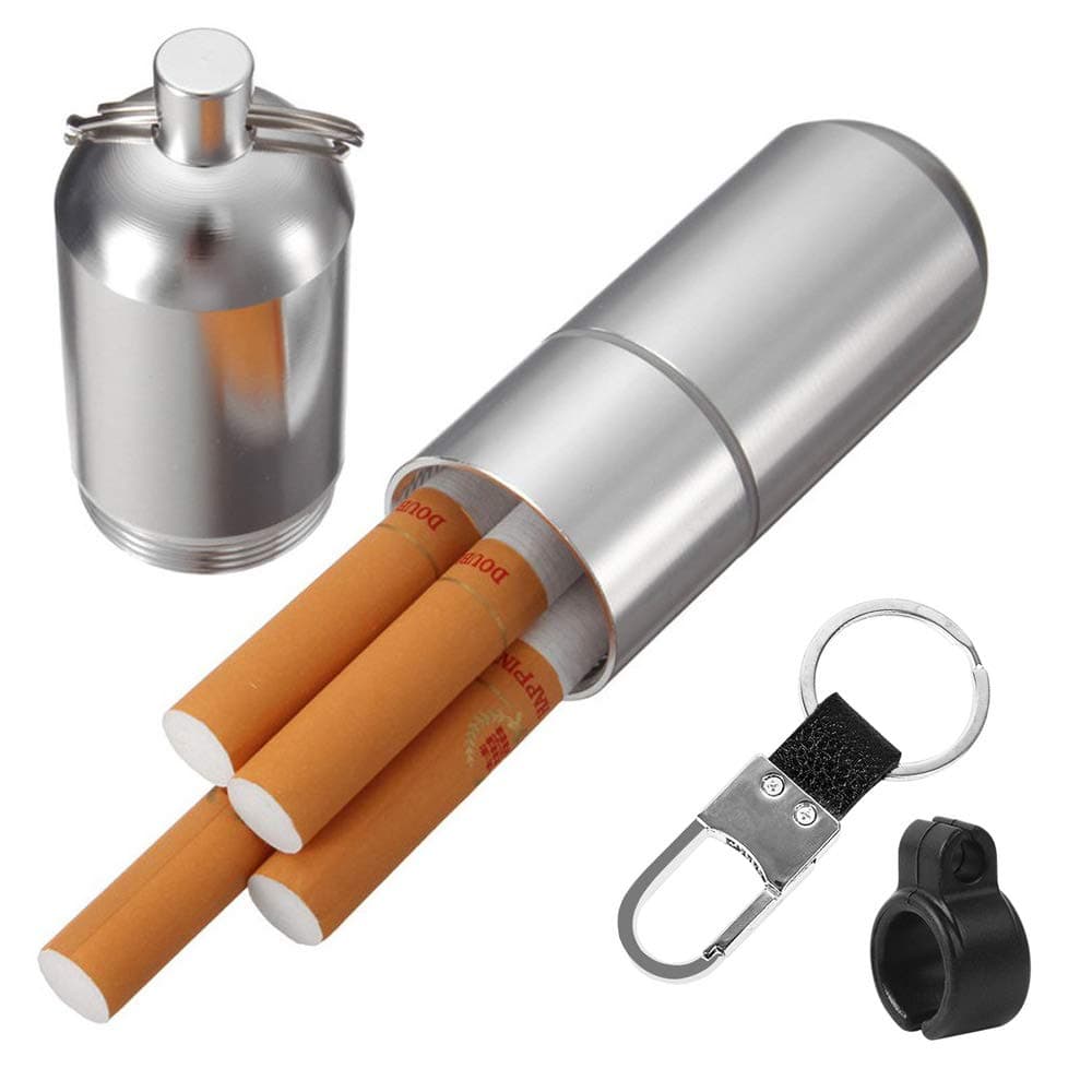 Airtight Stash Jar Smell Proof Durable Multi-Use Portable Dry Herb Jar Container case With Keyring and Holder Ring,Waterproof Aluminum Screw-top Lid Lock Odor (Silver)