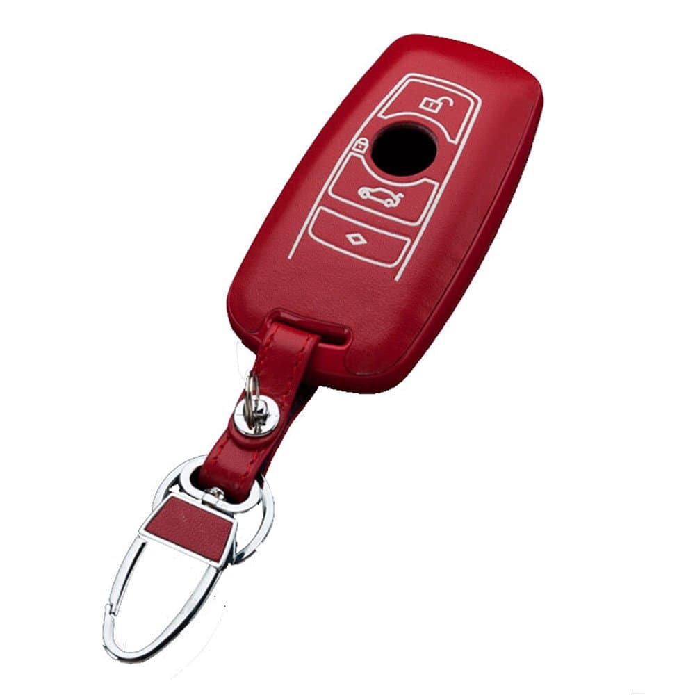 Leather Key Cover Remote Case for 2012 2013 2014 BMW X1 X3 X5 New 7 Series F Classic SmartKeyless Entry Remote Card 4 Button Red