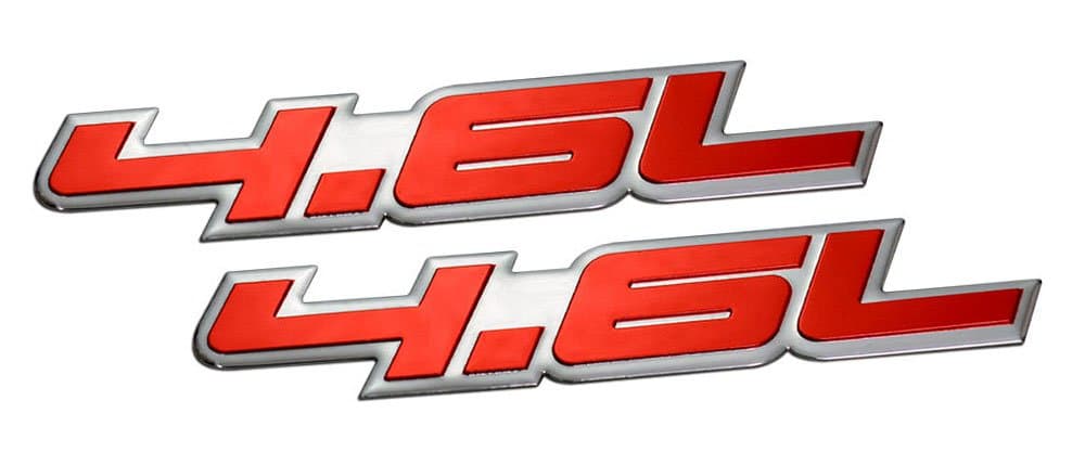 4.6L Liter Embossed RED on Highly Polished Silver Real Aluminum Auto Emblem Badge Nameplate Compatible with Ford Lincoln (Pack of 2)