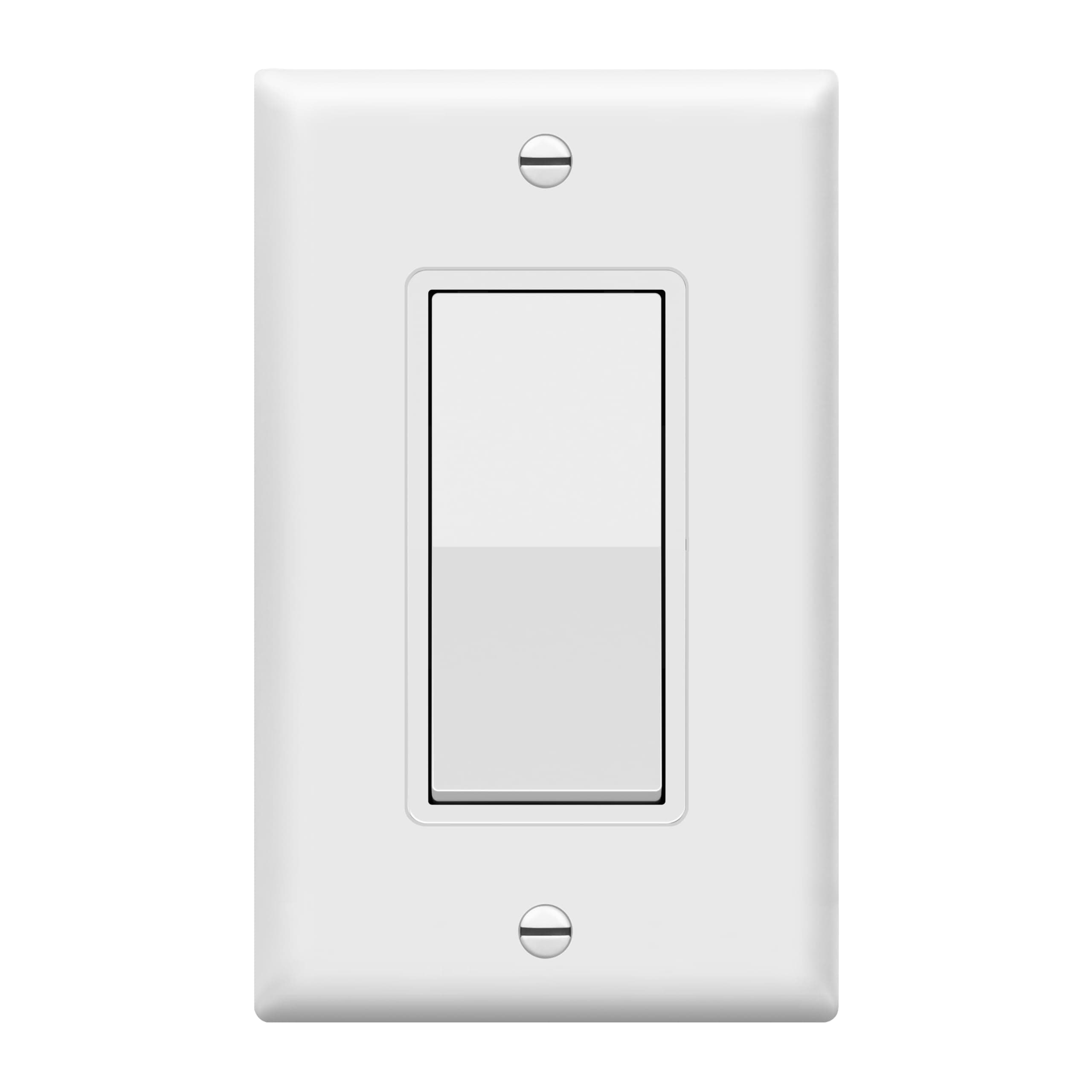 Decorator Paddle Light Switch with Wall Plates, Wall Decor Switch, Single Pole, 3 Wire, Grounding Screw, Residential Grade, 15A 120V/277V, UL Listed, White