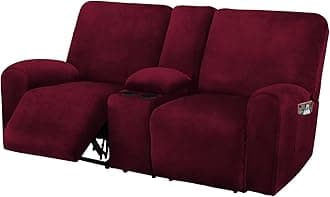 Reclining Love Seat with Middle Console Slipcover, 8-Piece Velvet Stretch Loveseat Reclining Sofa Covers, 2 seat Loveseat Recliner Cover, Thick, Soft, Washable, Loveseat Slipcovers (Burgundy - Wine)
