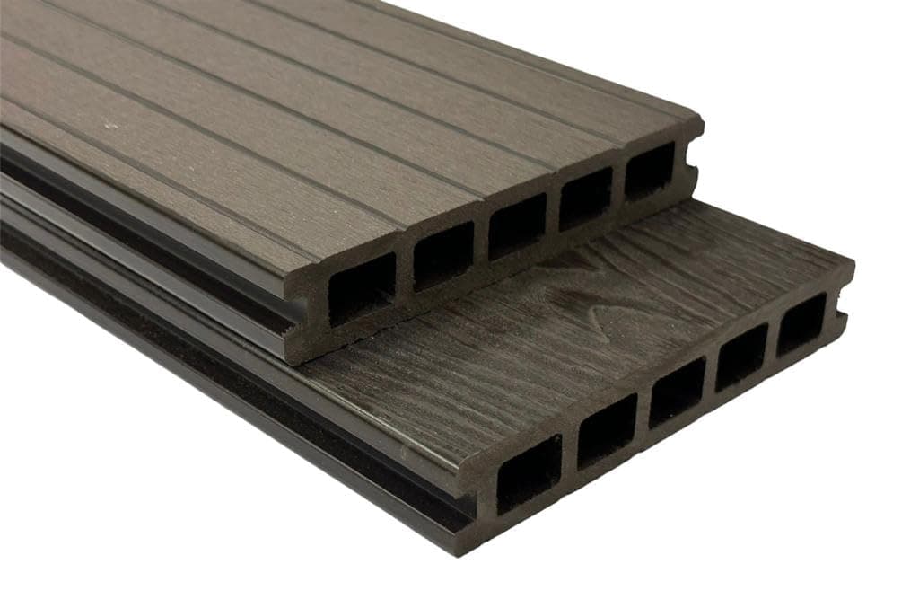 Tuda Grass Direct | 4.8m Composite Decking Boards WPC – Deep Embossed Woodgrain Effect | 8 Colours | Fixings & L-Shaped Edging Trims Included| (45 sqm | 63 Boards, Chocolate Brown)