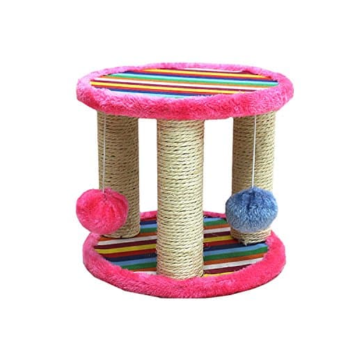 Ouzen Hot Pink Cat Climbing Scratching Post with Cat Tree Balls