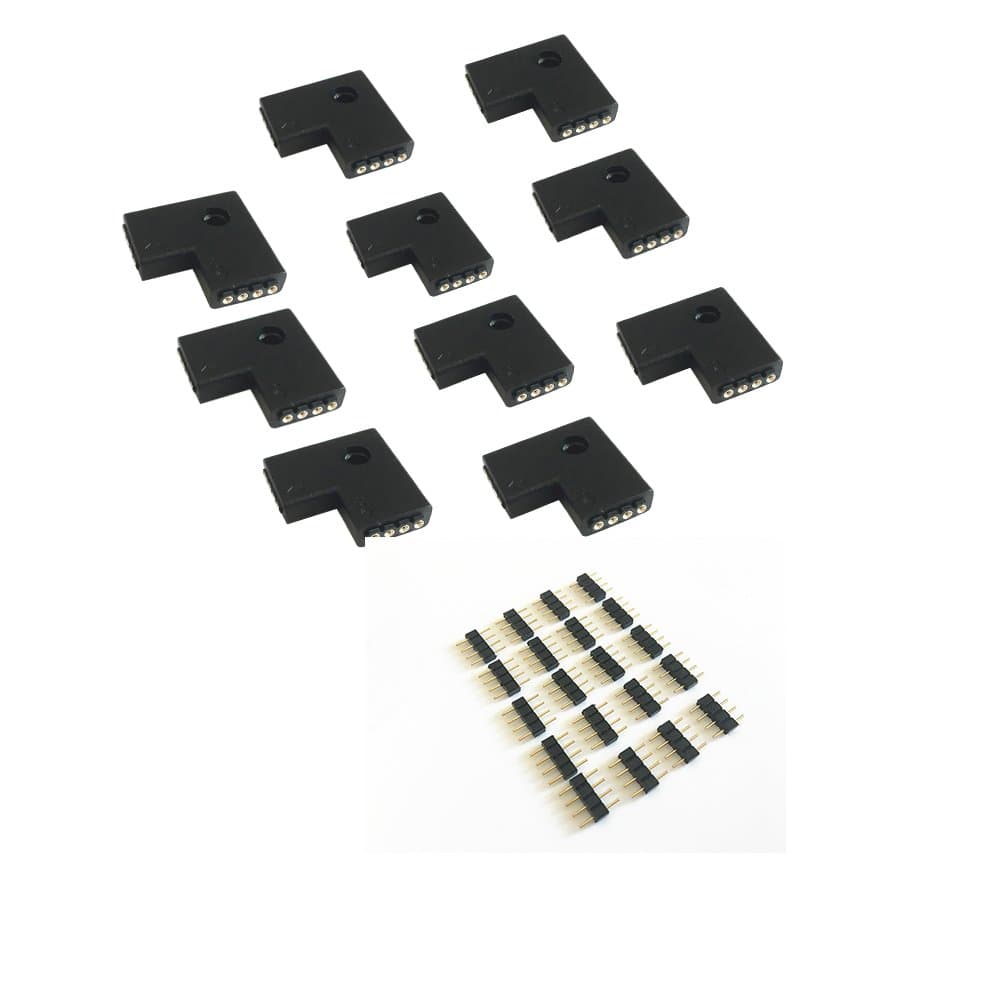 10pcs 10mm 4-pins L-Shape 90 Degree Right Angle Female Connector for LED RGB 5050 Flex Strip Light (L Shape)