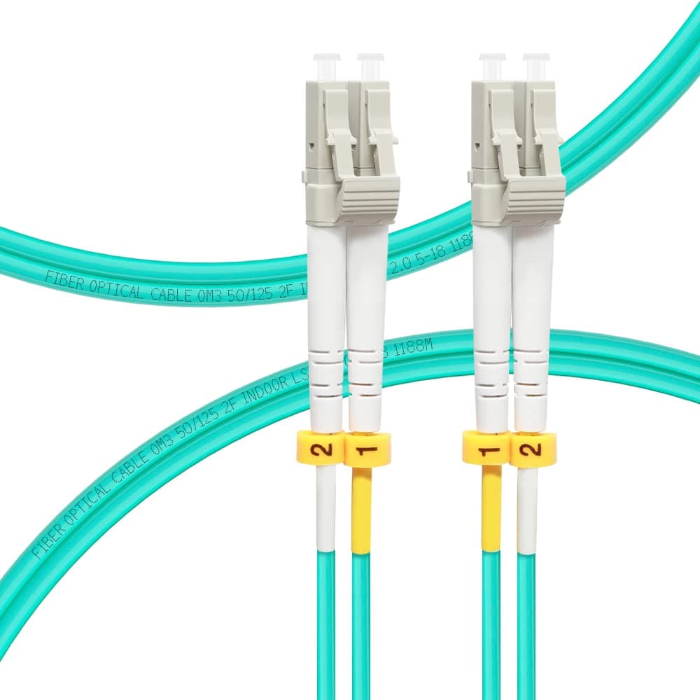 LC to LC Fiber Patch Cable 1M/3ft, OM3 Multimode Fiber Optic Cable Cord, 10GB/40GB, Duplex, 50/125um, LSZH, Options: 0.2m-200m