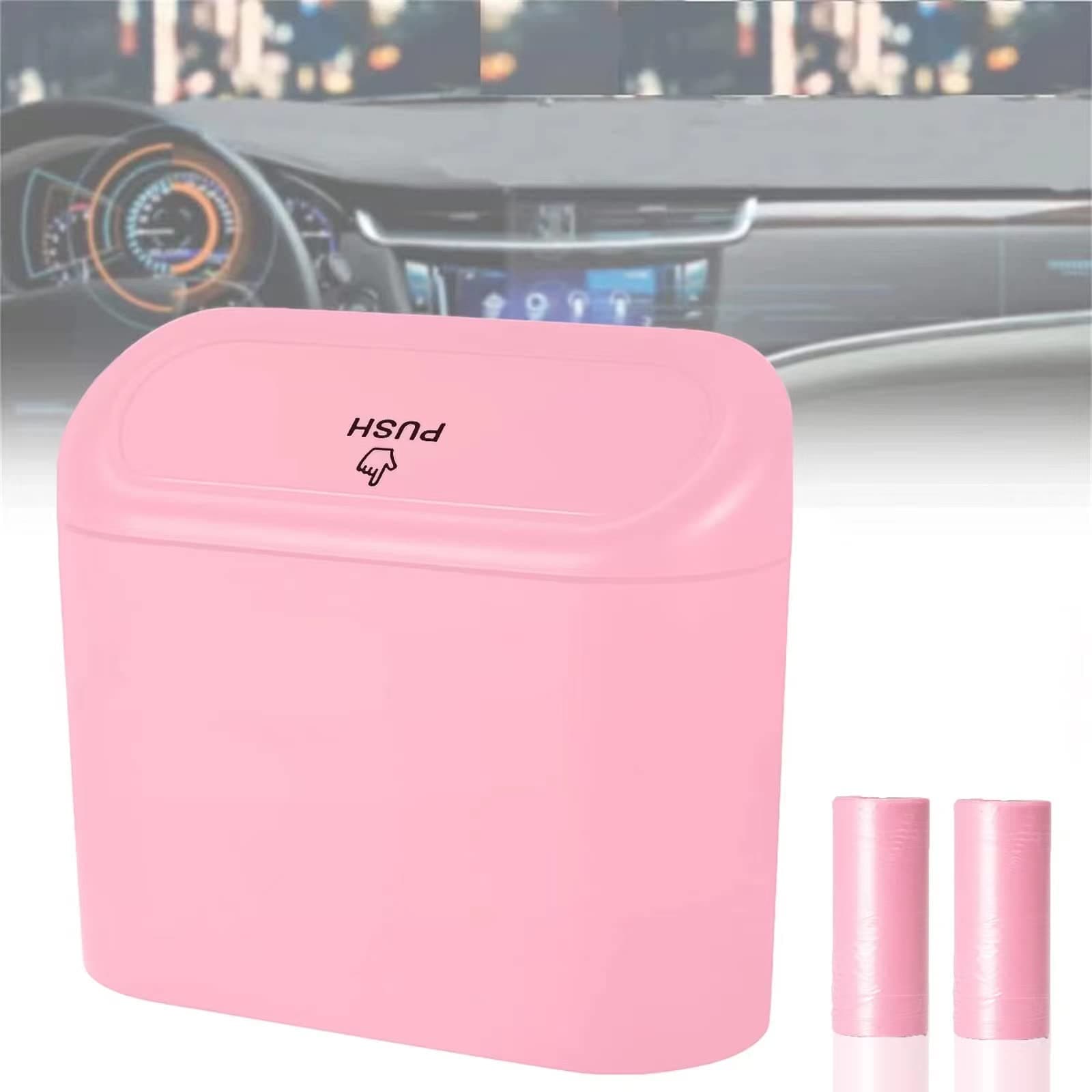 Car Trash Can, Mini Trunk Push Hanging Portable Car Bin with 2 roll Disposable Trash Bag for Vehicle Home, Office. (Car Trash can Pink)