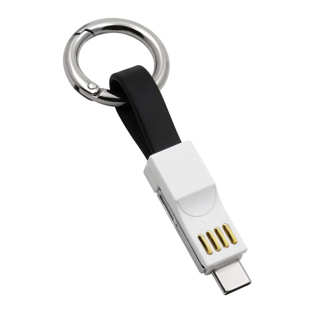 Keyring Charger 3 in 1 Lightning Micro USB C Short Charging Cable Multi Fast Charger Portable Travel Magnetic Keychain for iPhone, iOS, Android & All Smartphones