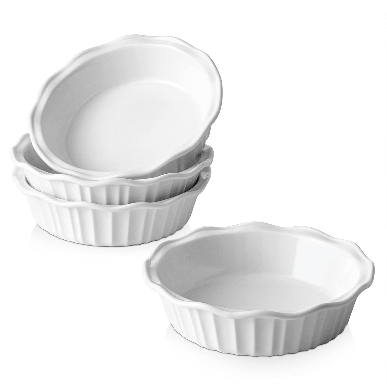 Ceramic Pie Pans for Baking 6 Inches, 11.6 OZ Set of 4 Deep Pie Dish, Round Mini Pie Plates Tart Pans, Small Quiche Baking Fluted Dish Pan for Dinner, Oven, Freezer, Microwave Safe