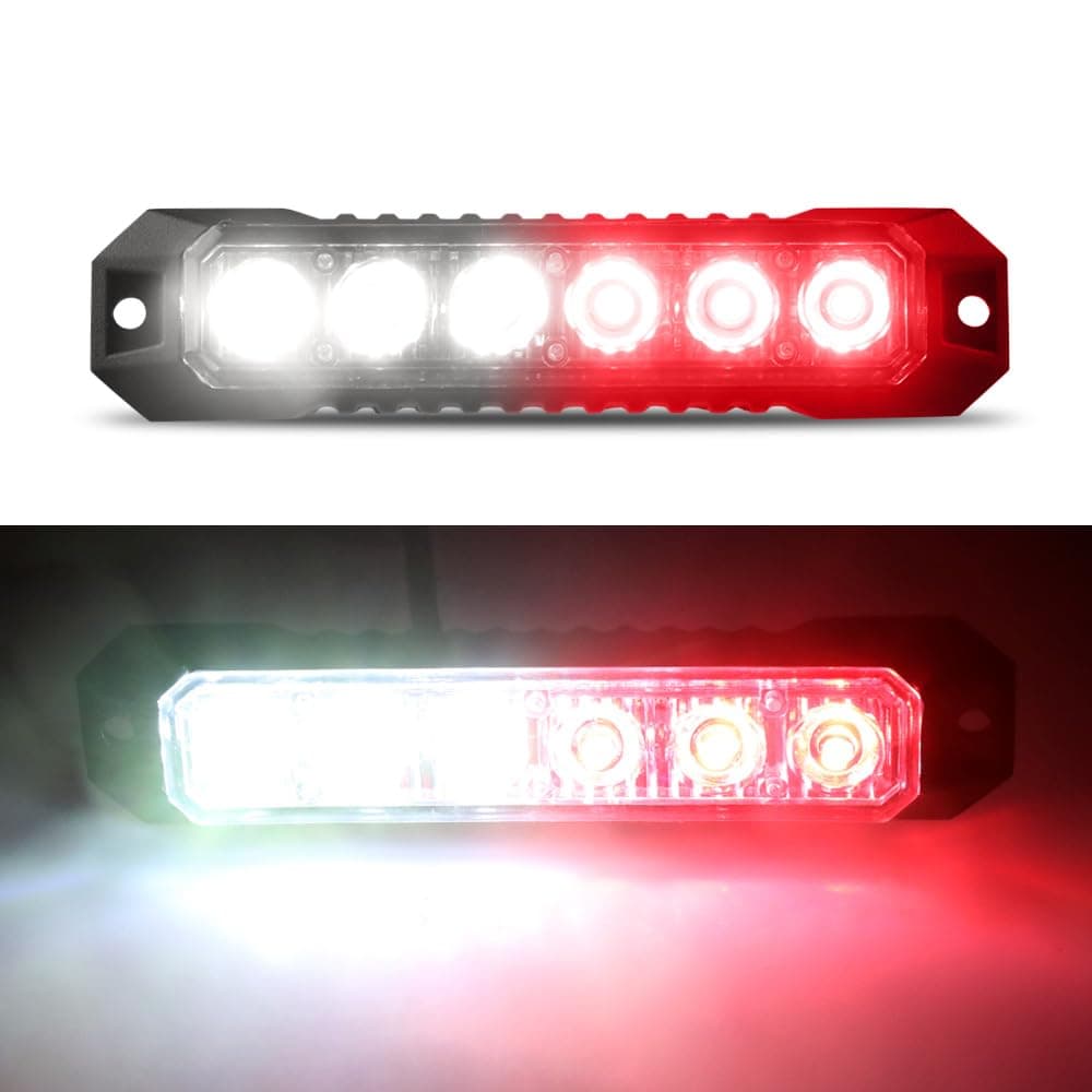 Red White Emergency Lights for Vehicles LED Emergency Strobe Lights 6 LED Surface Mount Strobe Flashing Safety Warning Lights for Trucks Car Volunteer Firefighter Vehicles Van ATV SUV,1PCS