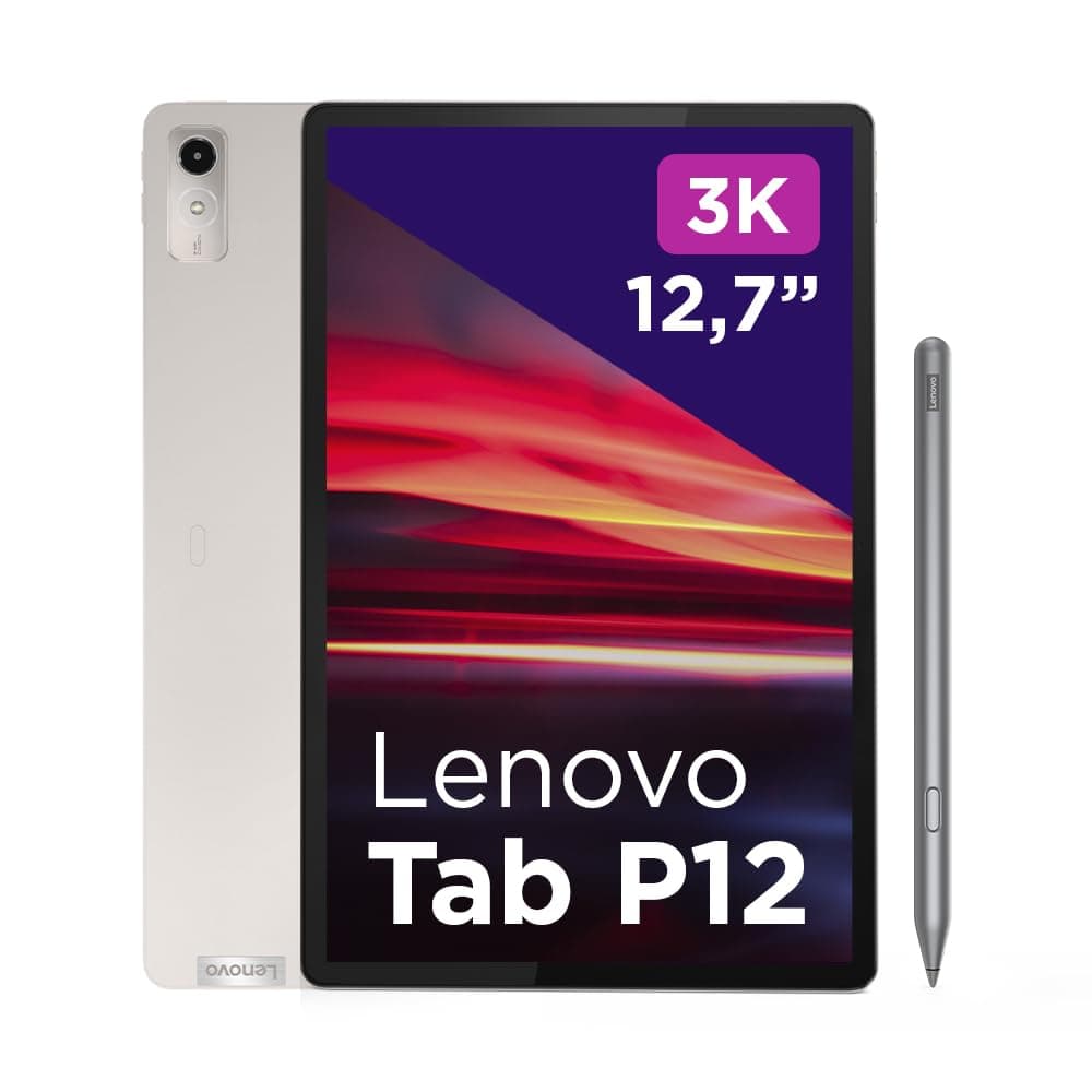 Lenovo Tab P12 3K Display 12.7 Inch Processor MediaTek Dimensity 7050 RAM 8GB Memory 256GB WiFi 6 Tablet Android 13 Oat Grey Pen Included
