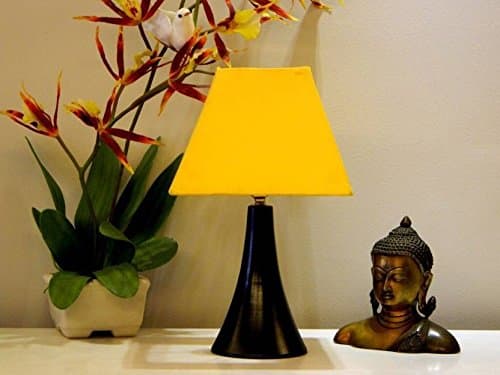 RDC Black Conical Stand Table Lamp with 8" Square Plain Yellow Lamp Shade