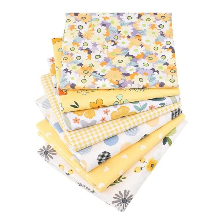 Cotton Craft Fabric Bundles Patchwork,7 Pcs Fat Quarters Printing Craft Fabric Patchwork Floral 7 Pack 50 * 50cm Sewing DIY Scrapbooking Artcraft(Yello)