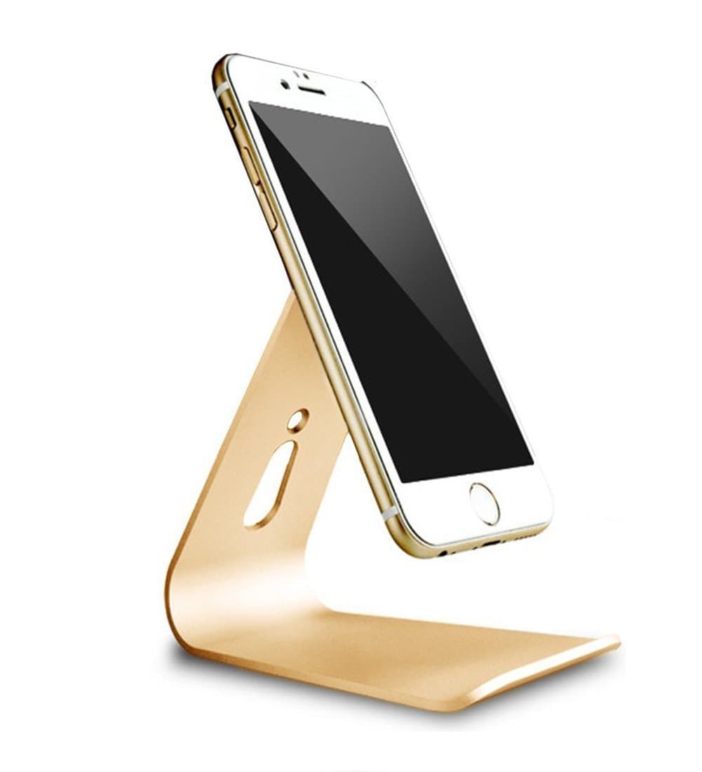 Nano technology Micro-Suction Stand For iPad pro iPhone Aluminum stand Cellphone tablet PC 2in1 Holder Cradle/ Desktop charging station Stand (Gold)