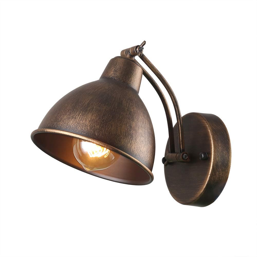 Anmytek Adjustable Swing Wall Lamp Arm Metal Wall Light Sconce with Metal Cover Old Gold Finish Bedroom Reading Lights Industrial Edison Sconce Lighting Fixtures 1-Light (W0042)